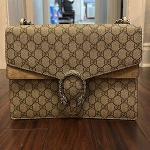 GUCCI
GG Supreme Monogram Medium Dionysus Shoulder Bag Taupe